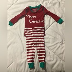 12 Months Merry Christmas Two Piece Pajamas Long Sleeves White Striped Pants